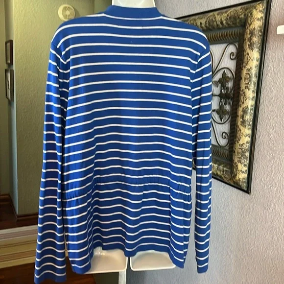 Gorgeous Jones New York Blue / White Striped Open Cardigan with Tie Sz XL - Picture 6 of 11
